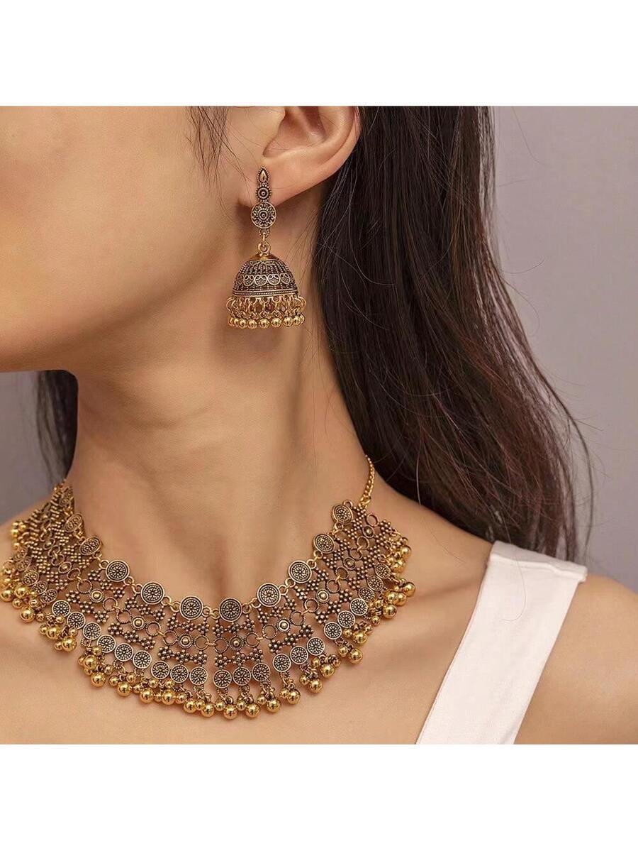 ジュエリー レディース ネックレス セット ボールペンダントピアスとネックレスセット、アンティークゴールド拍卖