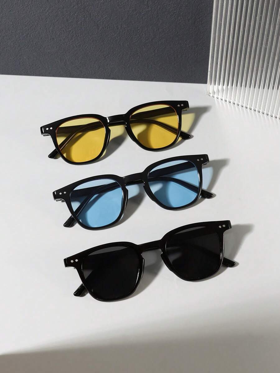 アクセサリー メンズ アイアクセサリー 3個セット メンズファッション アクリルカジュアル 小さな四角いデザイン ブラックフレーム拍卖