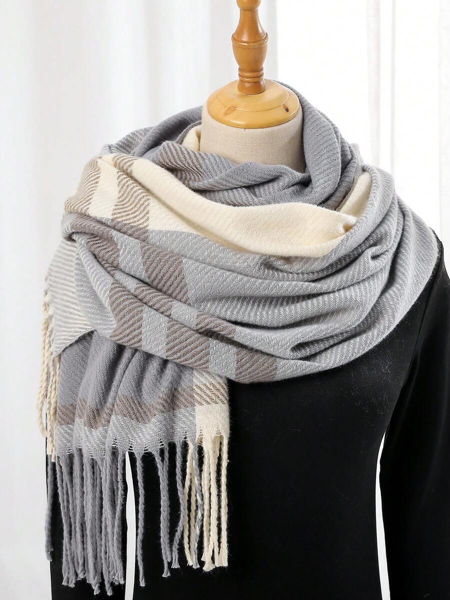 アクセサリー レディース スカーフ 1枚 マルチカラー チェック柄 スカーフ、暖かく カジュアル、秋冬に適しています拍卖