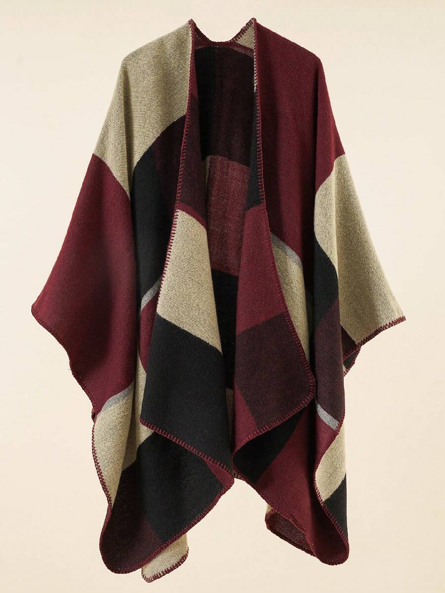 アクセサリー レディース スカーフ 1個 レディース マルチユース ファッション カラフルチェック柄ポンチョ風スカーフ、室内/屋外拍卖