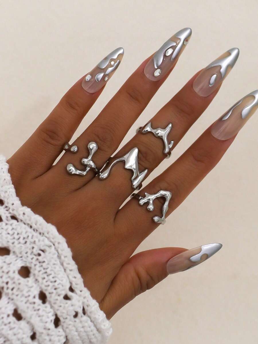 リング レディース セット 4個セット クリエイティブ ウォータードロップデザイン スタッカブル ジオメトリックリング レディース拍卖