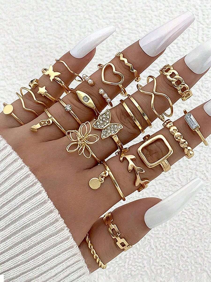 リング レディース セット 23個 耳型揚げ菓子 パール ペンダントリングセット拍卖