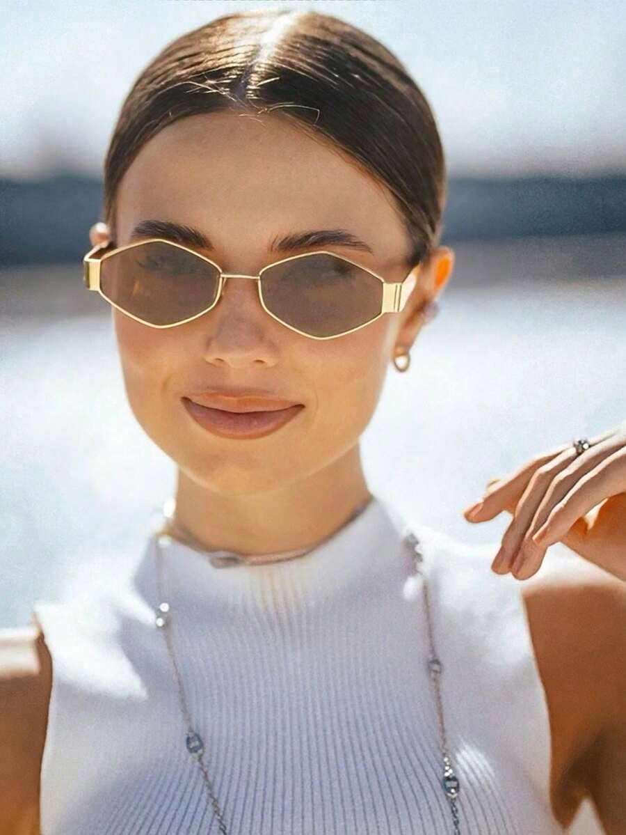 アクセサリー レディース アイアクセサリー 1個 ひし形メタルフレーム小型Y2Kファッションサングラス 幾何学的形状拍卖