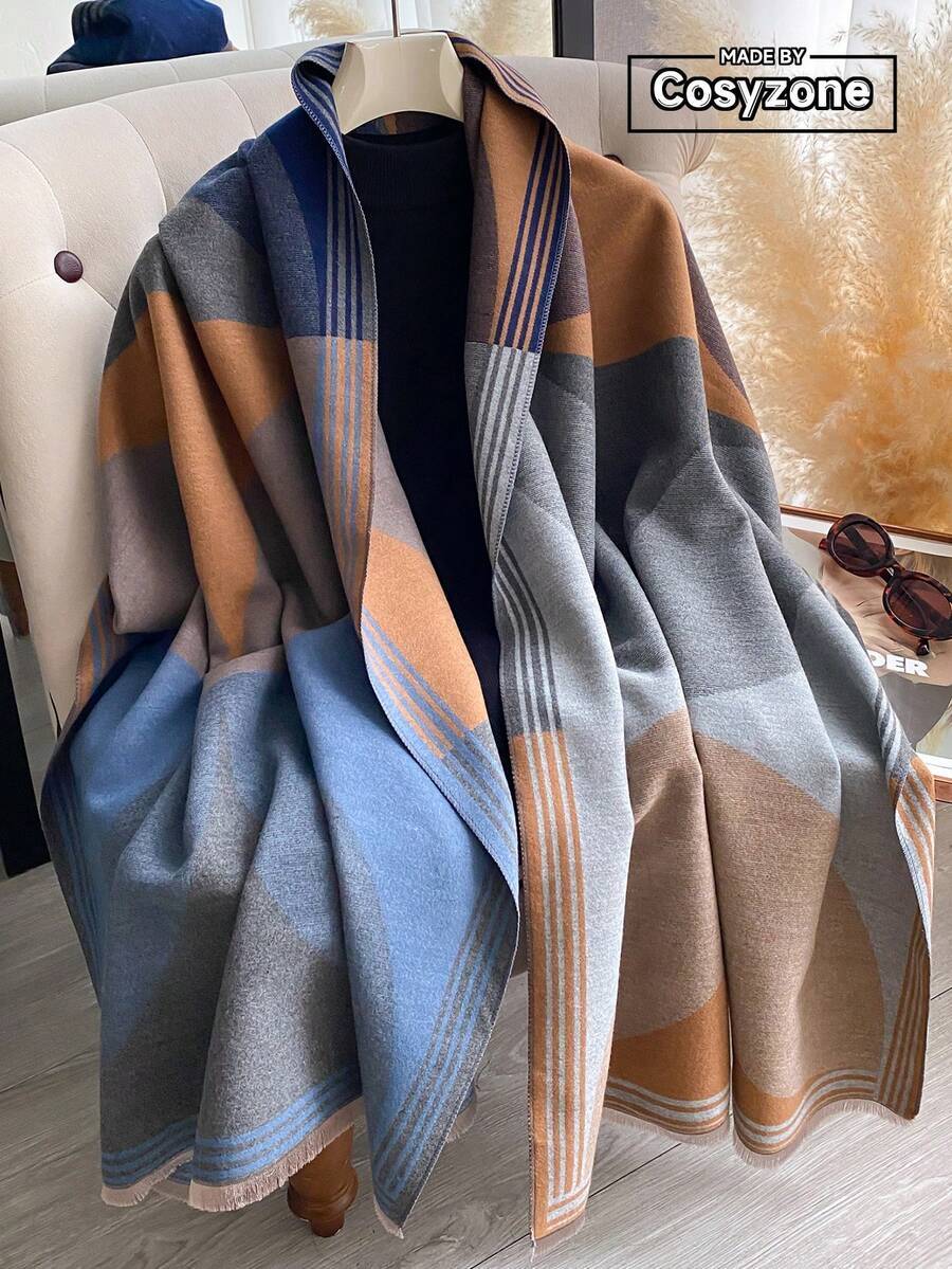 アクセサリー レディース スカーフ 1個 レディース リバーシブル フェイクカシミア カラーブロック柄 スカーフ、ファッション 多拍卖