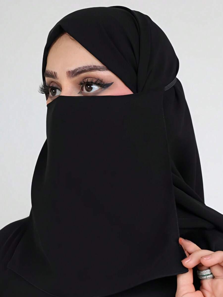 アクセサリー レディース スカーフ 1個 女性用無地シフォンソフト中東フェイスベール、アラビア風保守的エラスティックバンド無地ヒジ拍卖