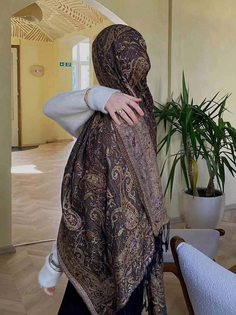 アクセサリー レディース スカーフ 1枚 ボヘミアン風 女性用 タッセル ジャカード スカーフ、ペイズリー織り ショール、パシュミ拍卖