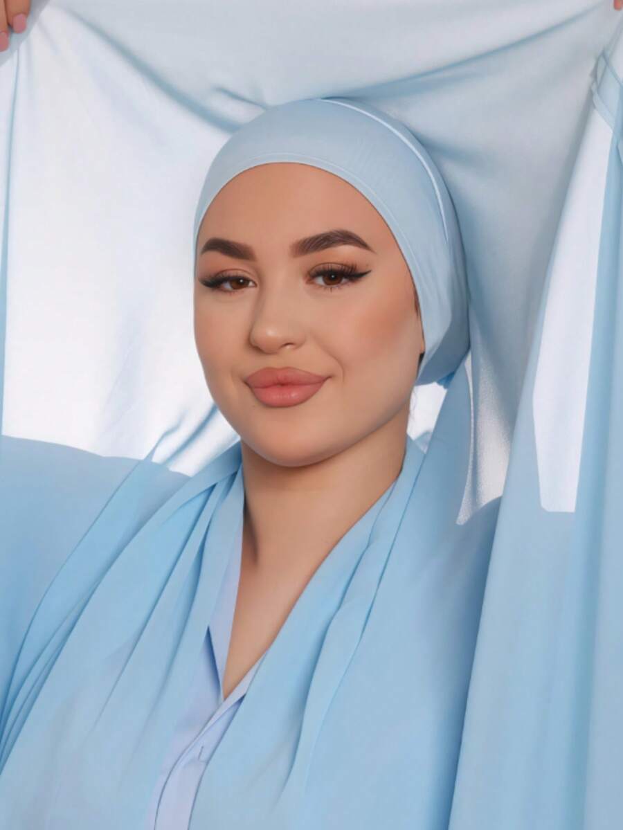 アクセサリー レディース スカーフ 1個 マグネットクラスプ付き インスタントヒジャブ、ジャージーニット製ベースとシフォンスカーフ拍卖