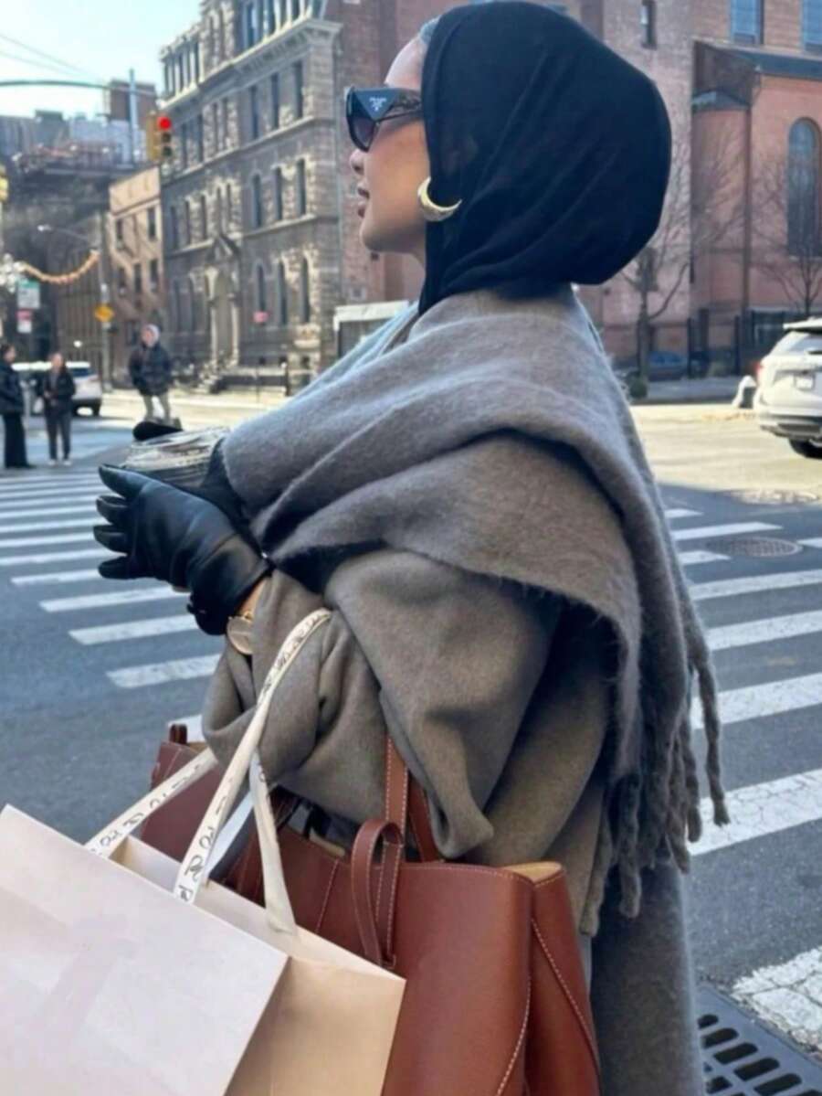 アクセサリー レディース スカーフ 1枚 無地スカーフ、冬暖かい首、厚手ウール編み厚手フリンジ付きショール、着用可能拍卖