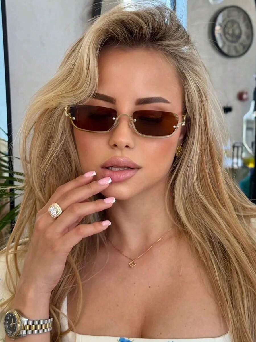 アクセサリー レディース アイアクセサリー 1個 ハーフフレーム長方形メタルファッショングラス レトロ パーソナライズ 多用途 フ拍卖