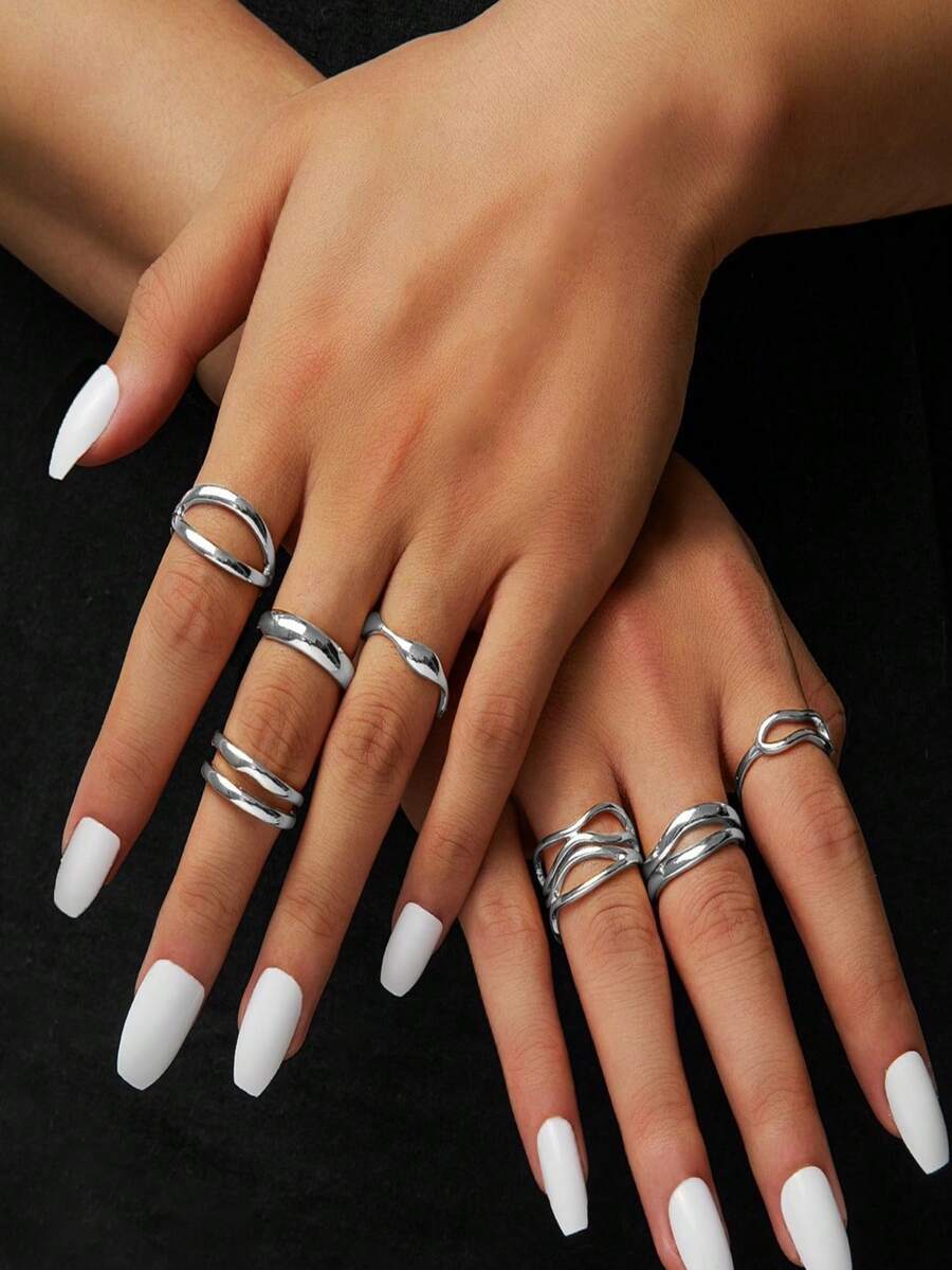 リング レディース セット 女性用ゴールドメタル太リングセット7個入り、ミニマリストクリスクロスリング、女性用スタッキングミニマリ拍卖