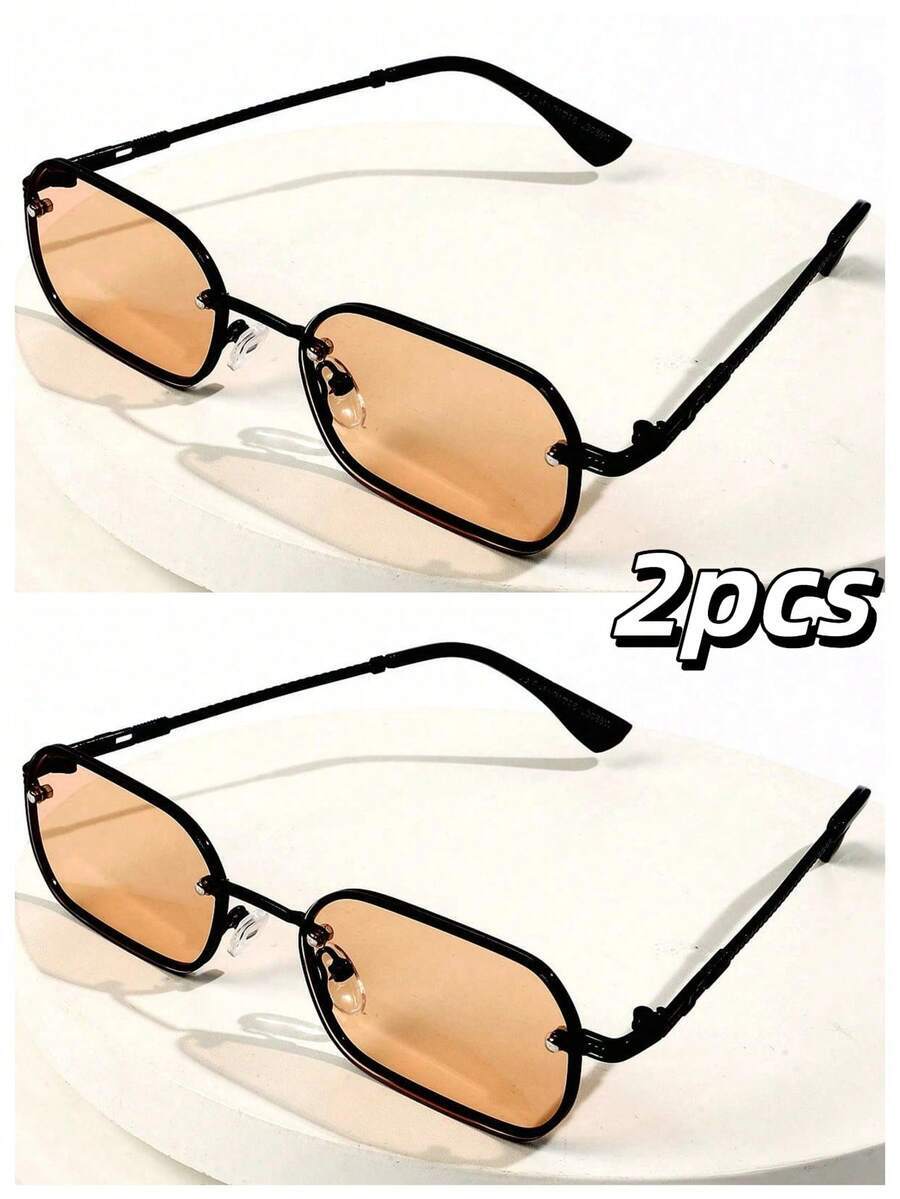 アクセサリー メンズ アイアクセサリー 2個 メンズ ブラックフレーム キャラメルレンズ レトロ スクエア コッパー ミニ Y2K拍卖