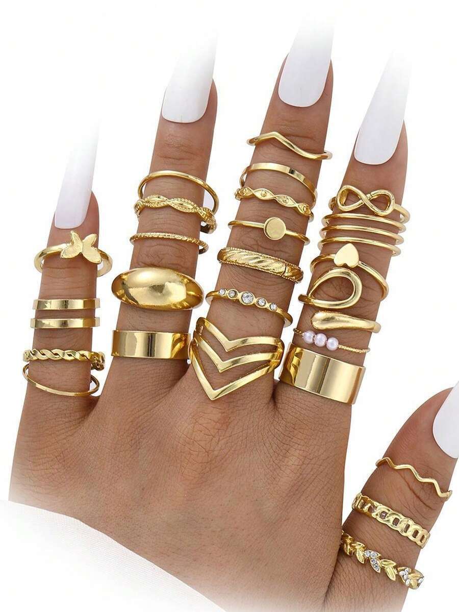 リング レディース セット 24個セット レディース レトロ スタッカブル ジョイントフィンガーリング ジルコニア シンプル ツイ拍卖