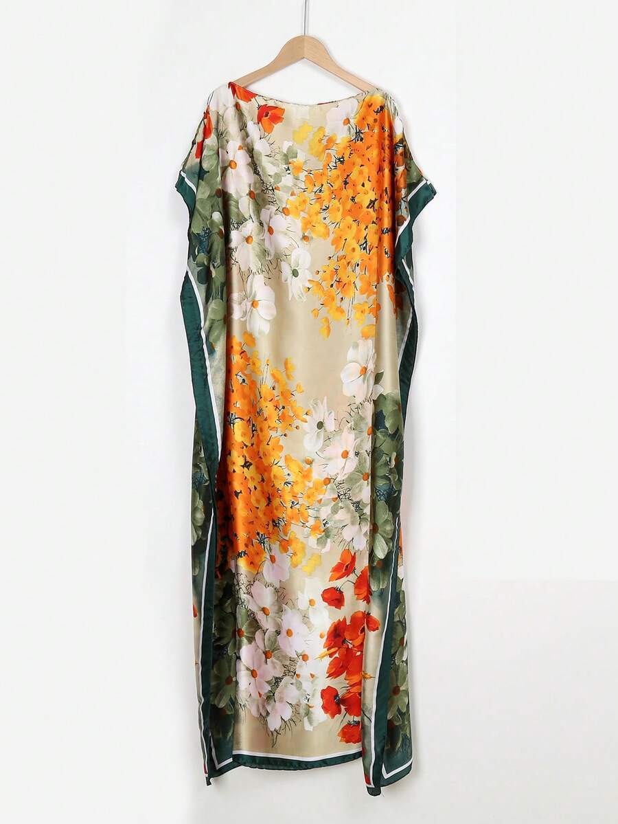 アクセサリー レディース スカーフ 1枚 花柄サテンシフォンショール、女性用ビーチカバーアップ カット ショール拍卖