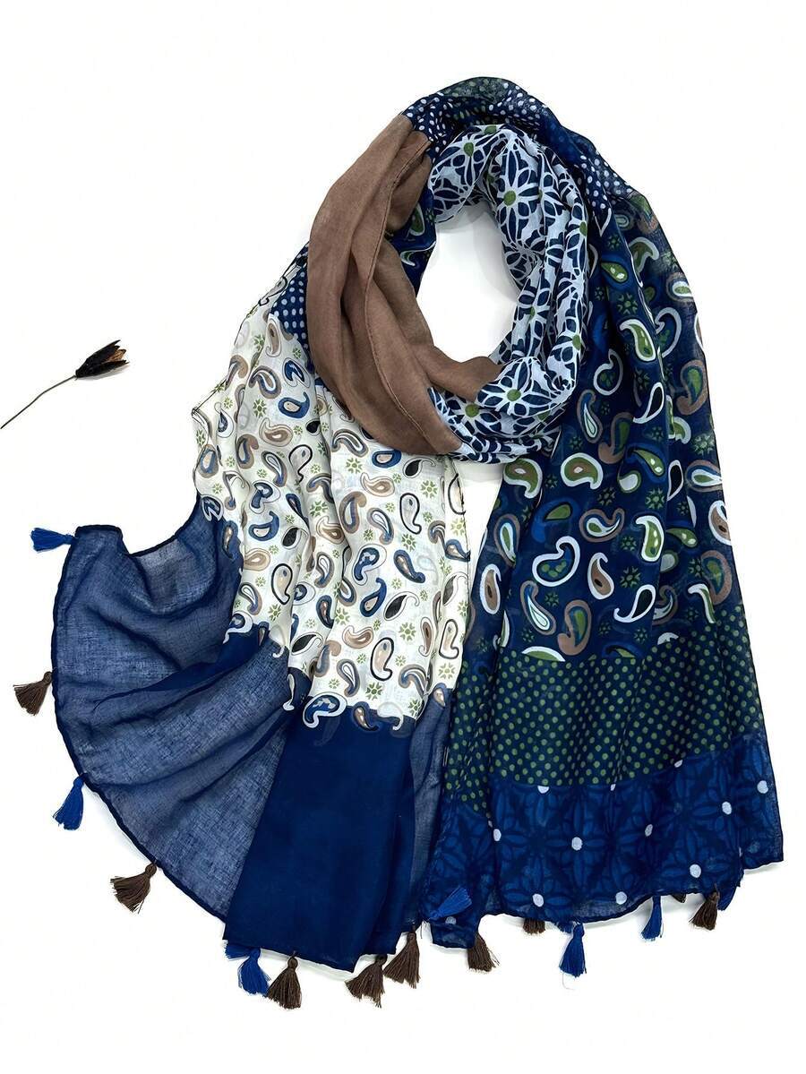 アクセサリー レディース スカーフ 1枚 シンプルプリントスカーフ、軽量で通気性のあるタッセルショール、エレガントでファッショナブ拍卖