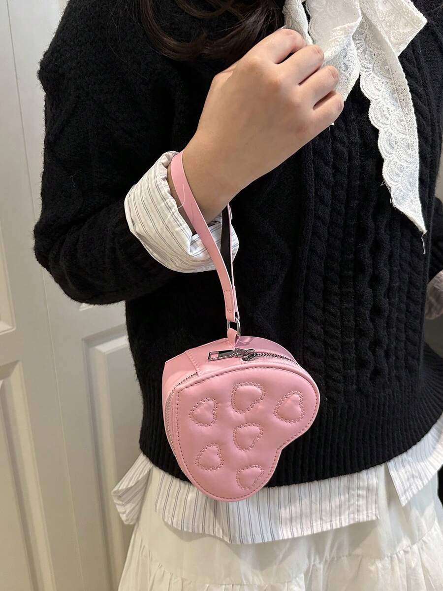 バッグ レディース クラッチバッグ 女性用スタイリッシュな個性的なハート型無地PUレザーミニクラッチバッグ、エレガントなコインケー拍卖