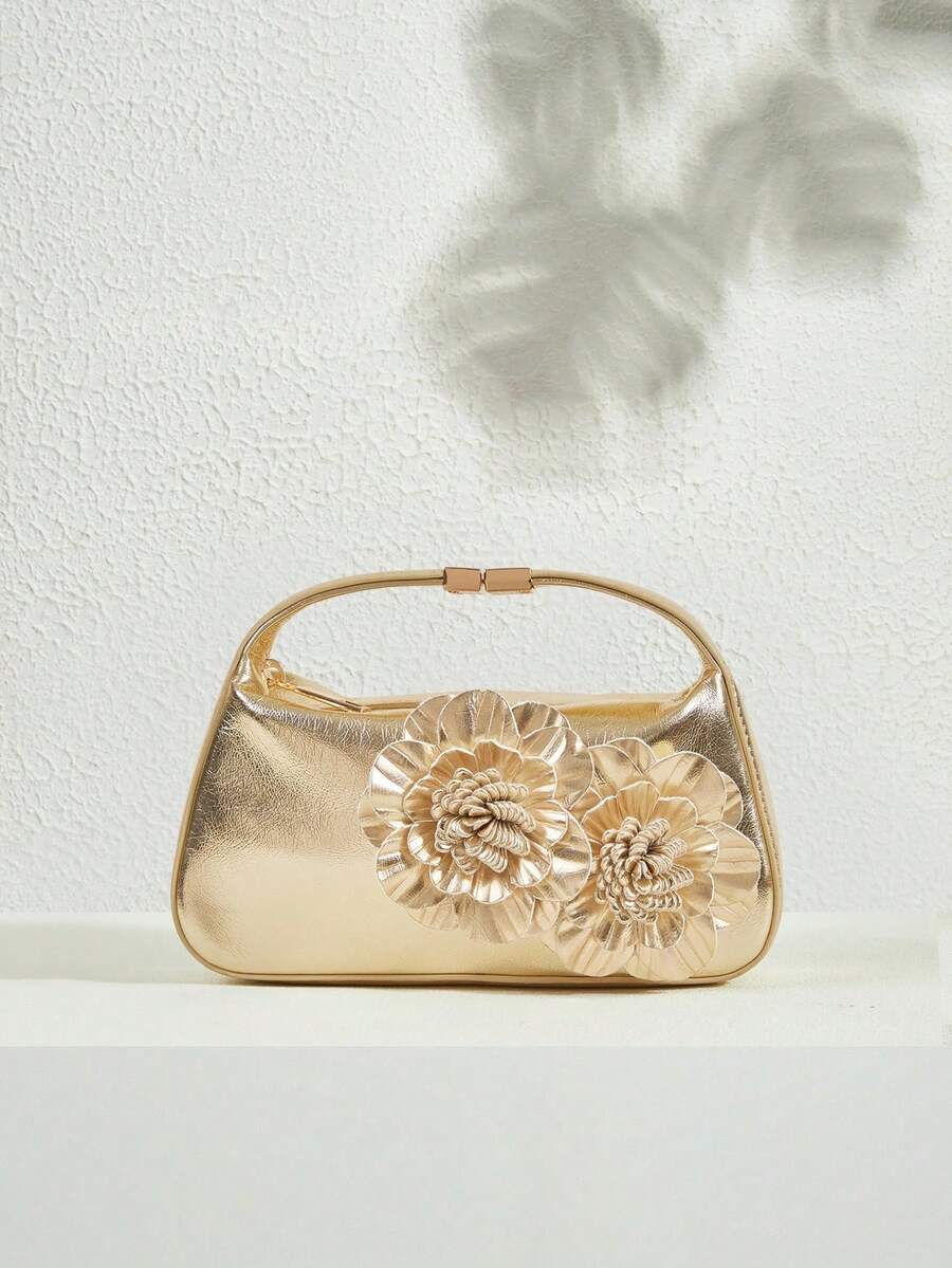 バッグ レディース ドレスバッグ 女性の優雅な3Dフラワーデコレーション フォーマルパーティークラッチバッグ拍卖