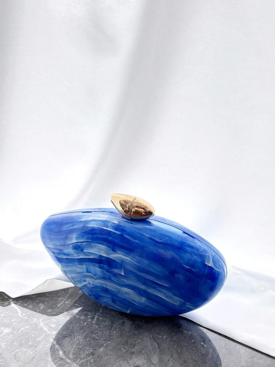 バッグ レディース ドレスバッグ 1個 ブルーマーブル調デザインメタルチェーン アシンメトリー ヴィンテージエレガントな女性用イブ拍卖