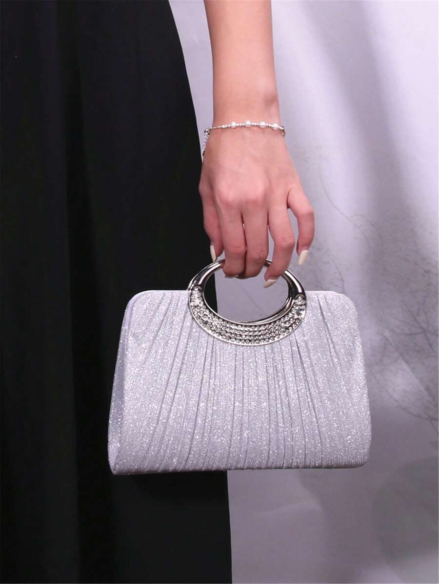 バッグ レディース ドレスバッグ 卵型ダイヤモンドプリーツ光沢磁気開閉エレガントな女性用イブニングクラッチバッグ、結婚式、パーティ拍卖