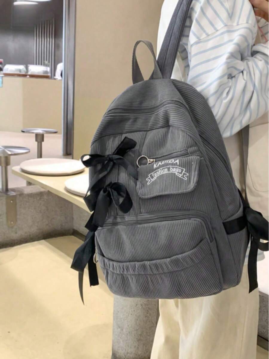 バッグ レディース バックパック 大容量ミニマリストちょう結びデコレーションバックパック、コーデュロイ トラベルデイパック、スクー拍卖