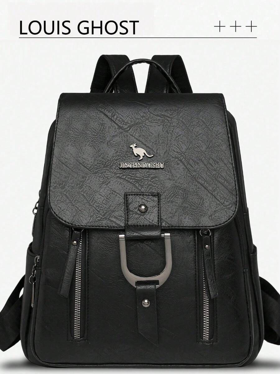 バッグ レディース バックパック シルバーロゴ テクスチャー バックパック - 都会的な通勤やキャンパスライフに最適な多用途のコン拍卖