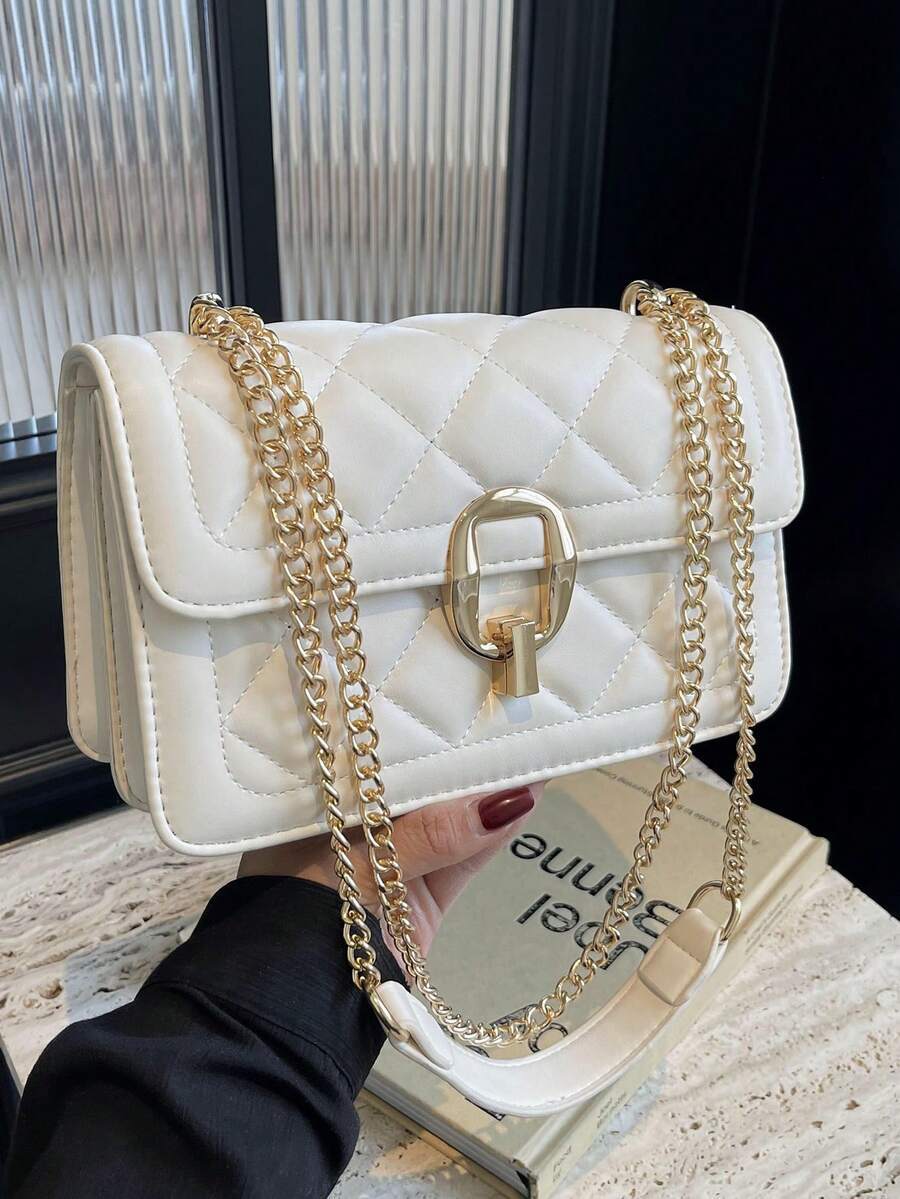 バッグ レディース ショルダーバッグ 1個 ソリッド カラー ダイヤモンド パターン PUレザーのショルダーバッグ、女性向けファッ拍卖