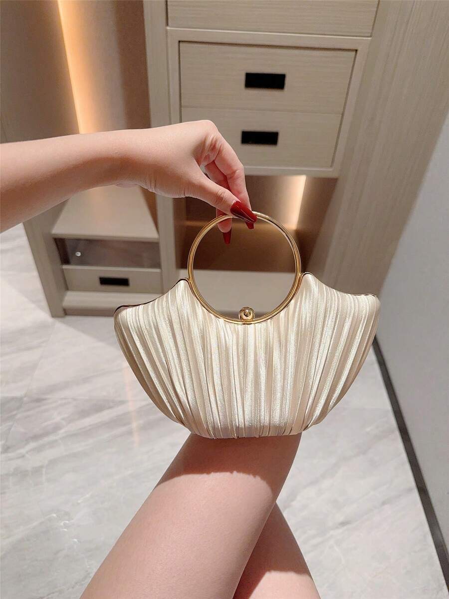 バッグ レディース ドレスバッグ 1個 女性用エレガントなプリーツ ボックス型パーティークラッチ、高級グリッター ブレスレットハン拍卖