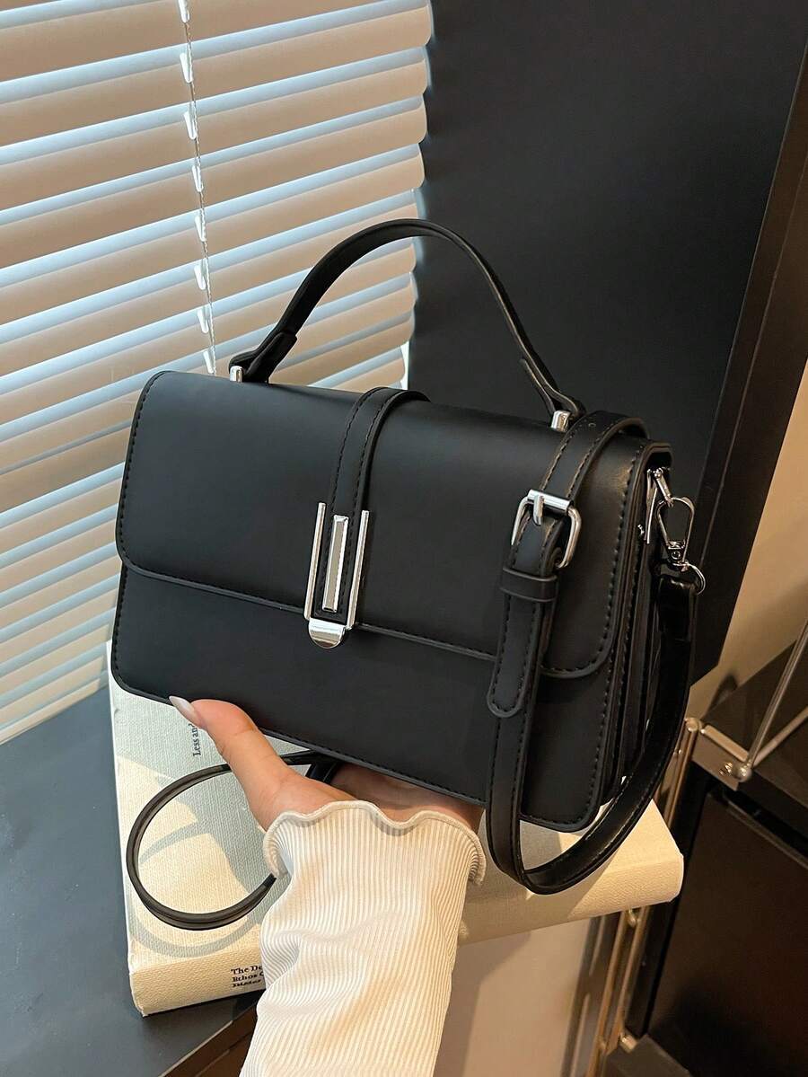 バッグ レディース ハンドバッグ フェイクレザー 無地 ミニマリスト メタルデコ フラップ スモールスクエア クロスボディ ハンド拍卖