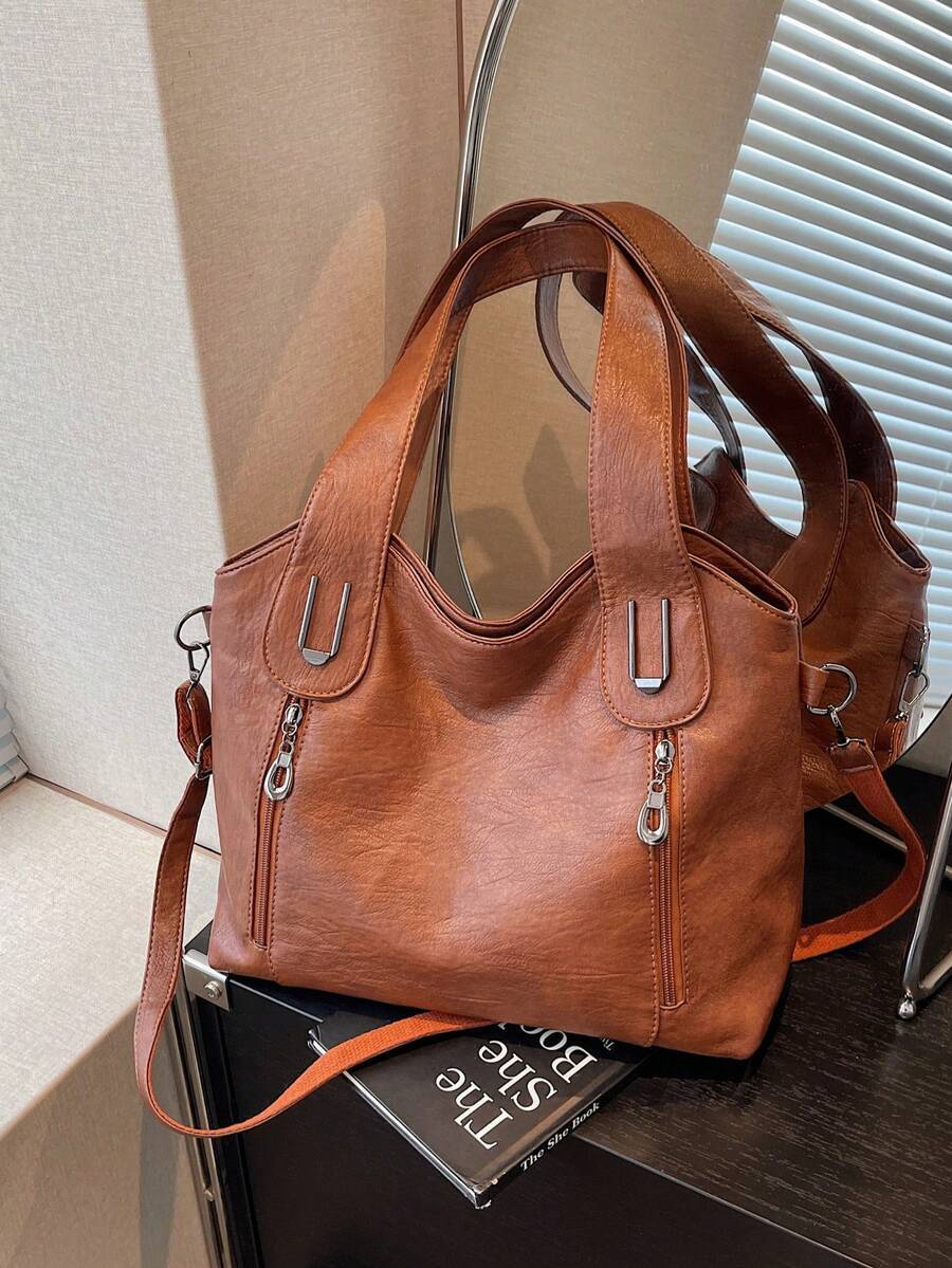 バッグ レディース トートバッグ ファッショナブルな無地本革ハンドバッグ、ビンテージPUクロスボディホーボーバッグ、大容量レディー拍卖