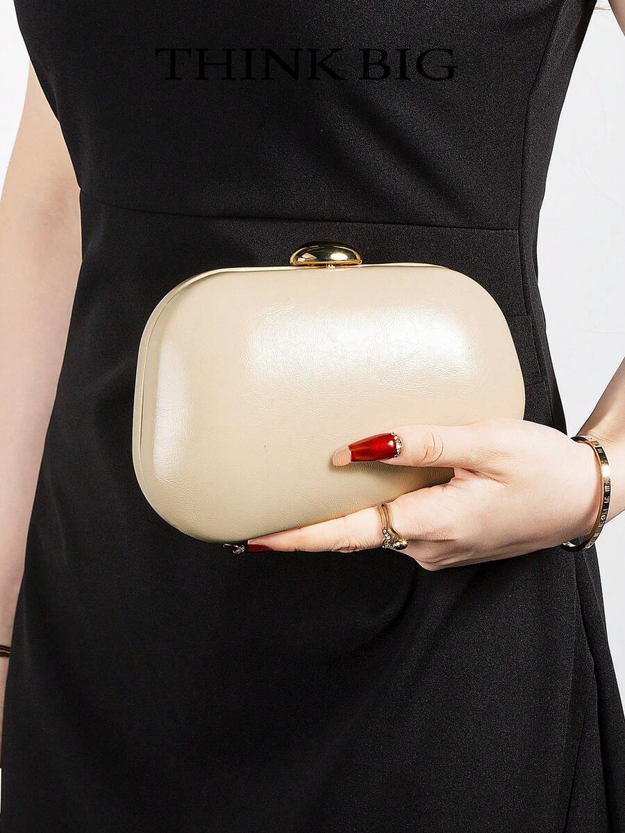 バッグ レディース ドレスバッグ オーバル型イブニングクラッチバッグ、シンプルなスムースフィニッシュ、ゴールドのトップクラスプ、ウ拍卖