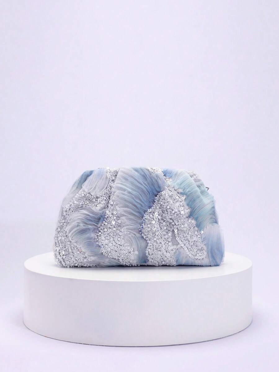 バッグ レディース クラッチバッグ 1個 カラフルなスパンコール フラワーパターン ヘンプ生地メッシュ刺繍ラッシュクラッチバッグ、拍卖