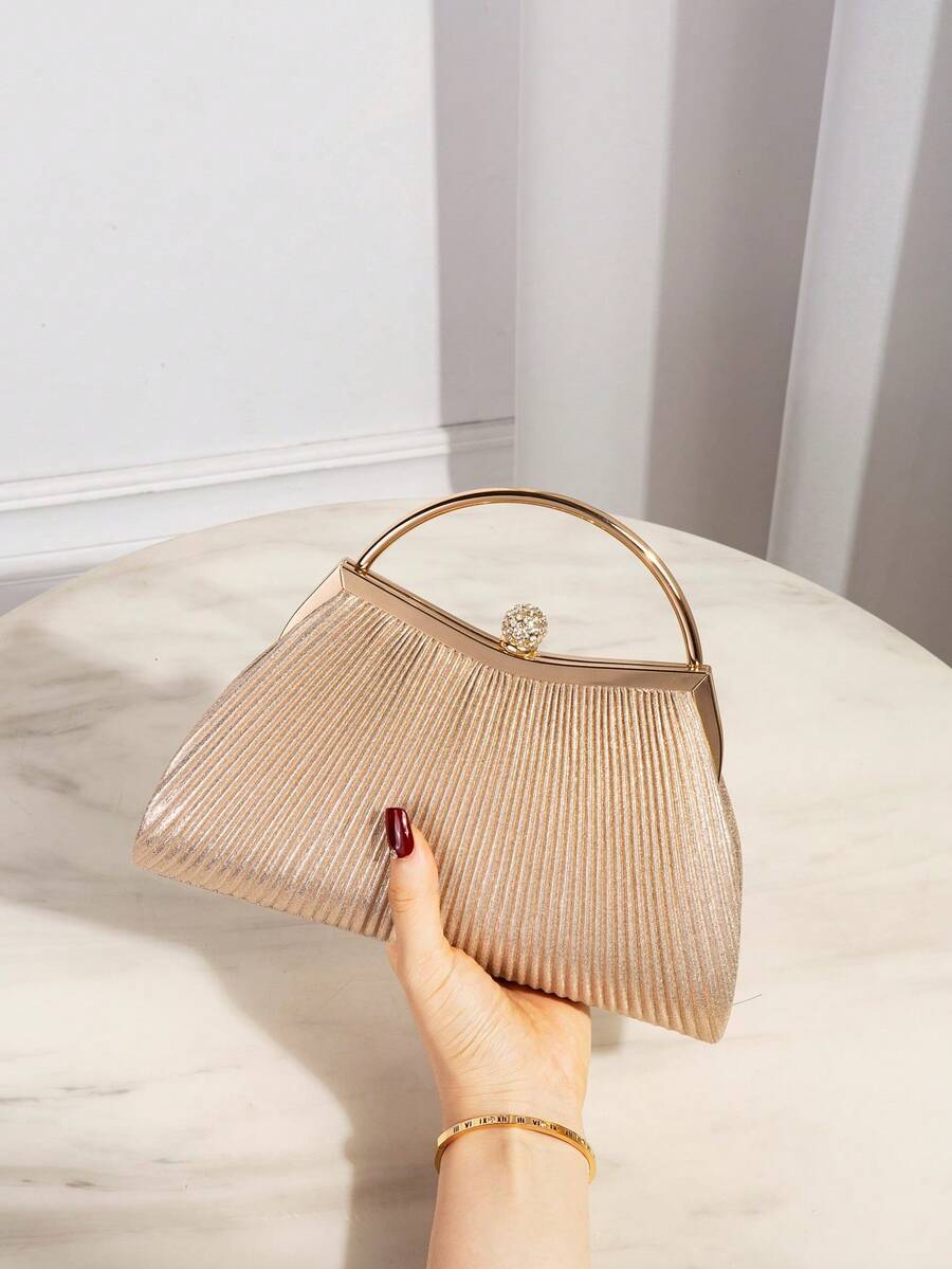 バッグ レディース ドレスバッグ 1個 プリーツ入り 上品な パーティーバッグ ウィメンズ、エレガントなキスロック式クラッチバッグ拍卖