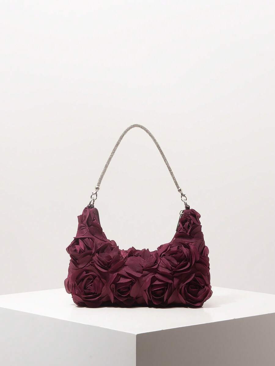 バッグ レディース ショルダーバッグ エレガントなバラの花柄ショルダーバッグ、フラワーバッグ、ブライダルパーティー、プロムバッグ、拍卖