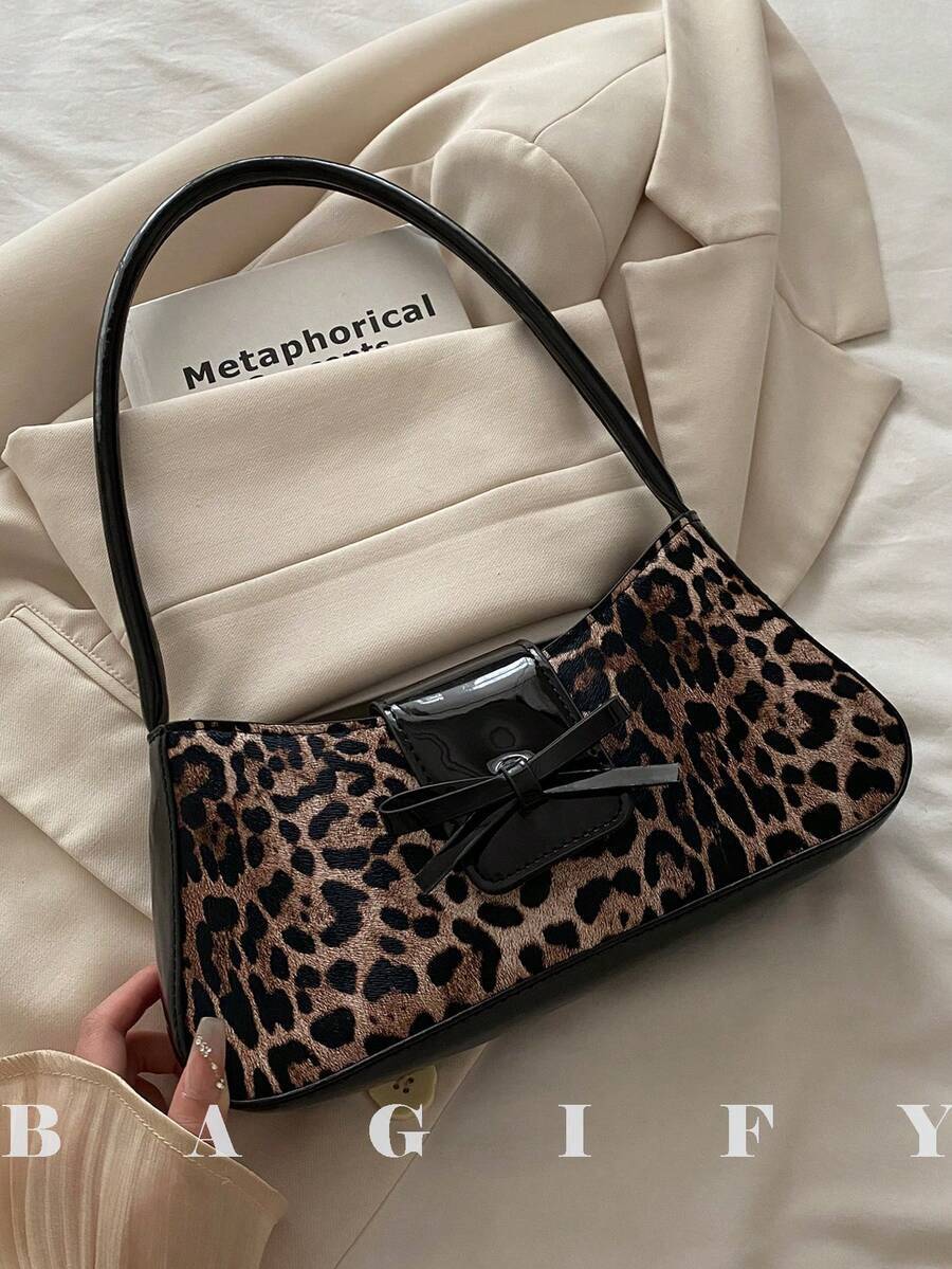 バッグ レディース ショルダーバッグ 新作ファッション リボン レオパード柄ハンドバッグ、パーティー、お出かけ、旅行、ショッピング拍卖