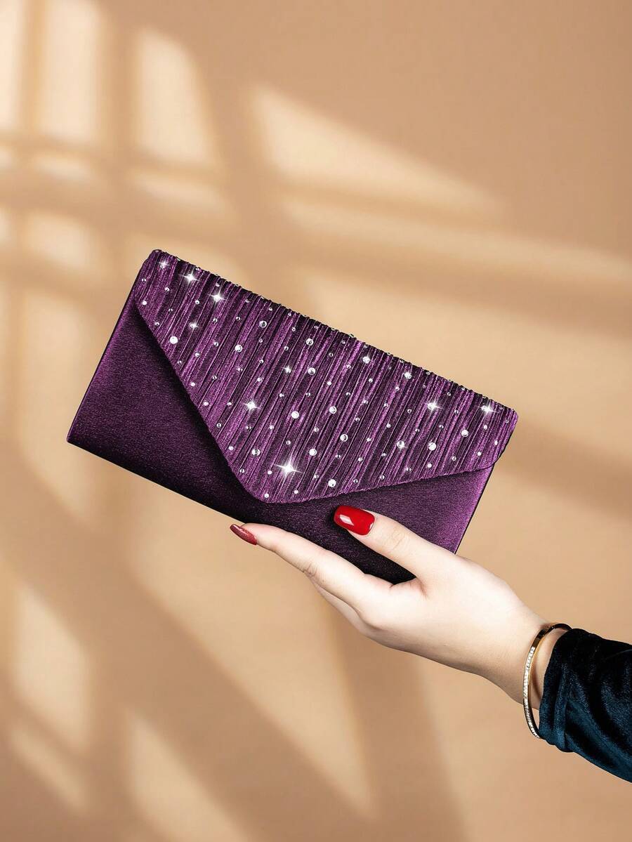 バッグ レディース ドレスバッグ ラインストーン装飾チェーンショルダーバッグ、磁気式クロージャー、エレガントでファッショナブルなパ拍卖