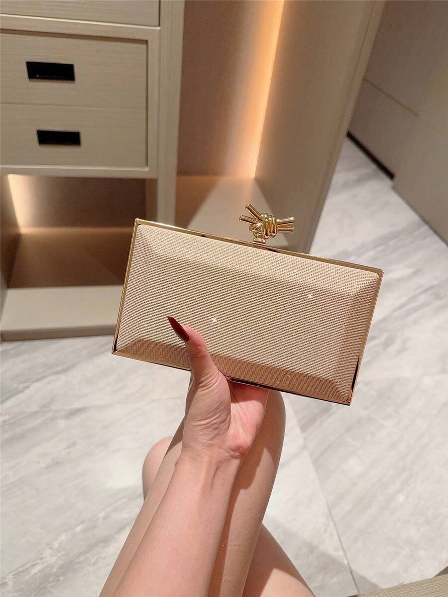 バッグ レディース ドレスバッグ 1個 ミニマリストミニボックスクラッチバッグ、高級メタルクラスプデザイン イブニングドレスバッグ拍卖