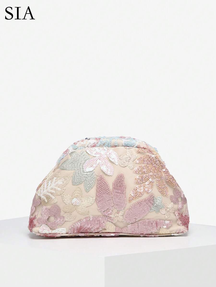 バッグ レディース クラッチバッグ 女性用ヴィンテージミニマリストビーズ付きシーケンストロピカルプラントウーブン型押しアンゴラレッ拍卖