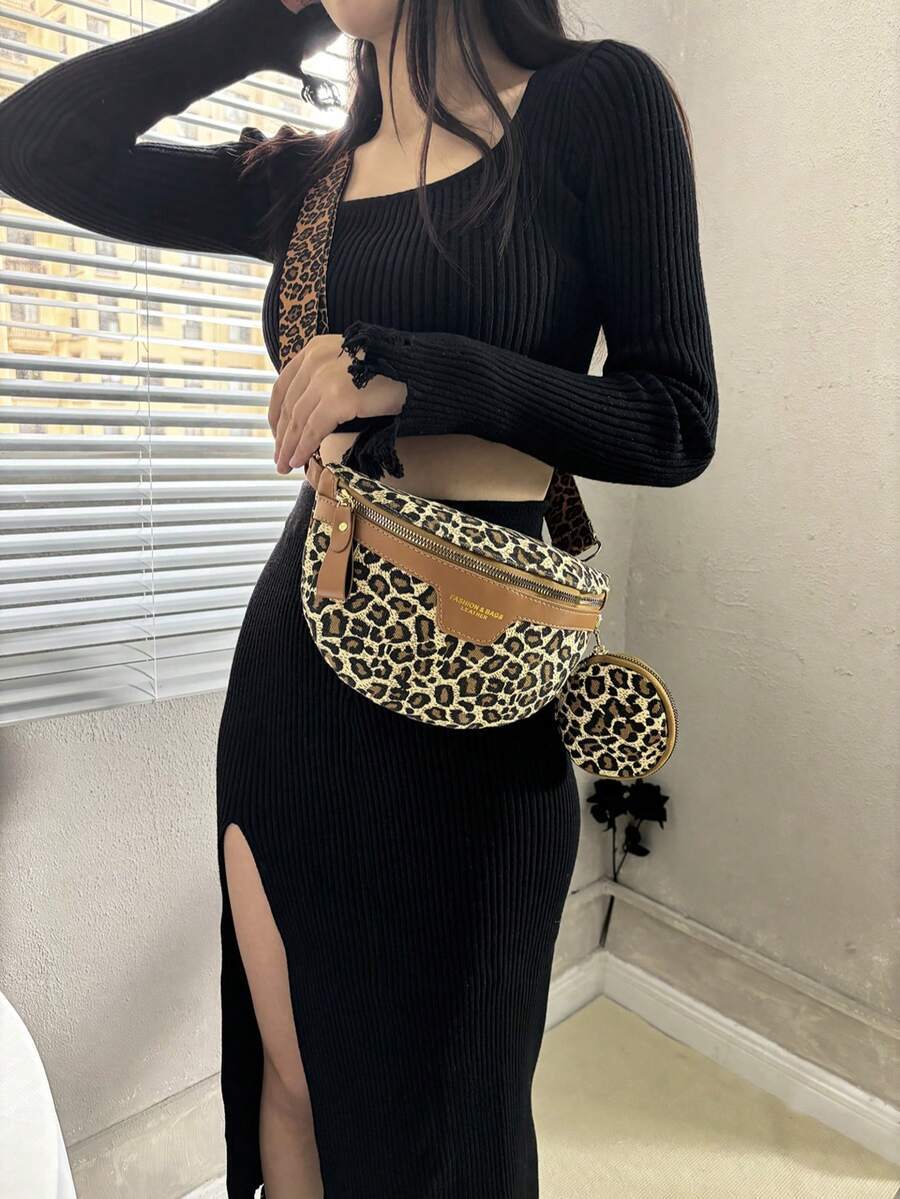 バッグ レディース ショルダーバッグ ファッショナブルなヒョウ柄ショルダーバッグ、ミニポーチ付きで多用途、マルチファンクション チ拍卖