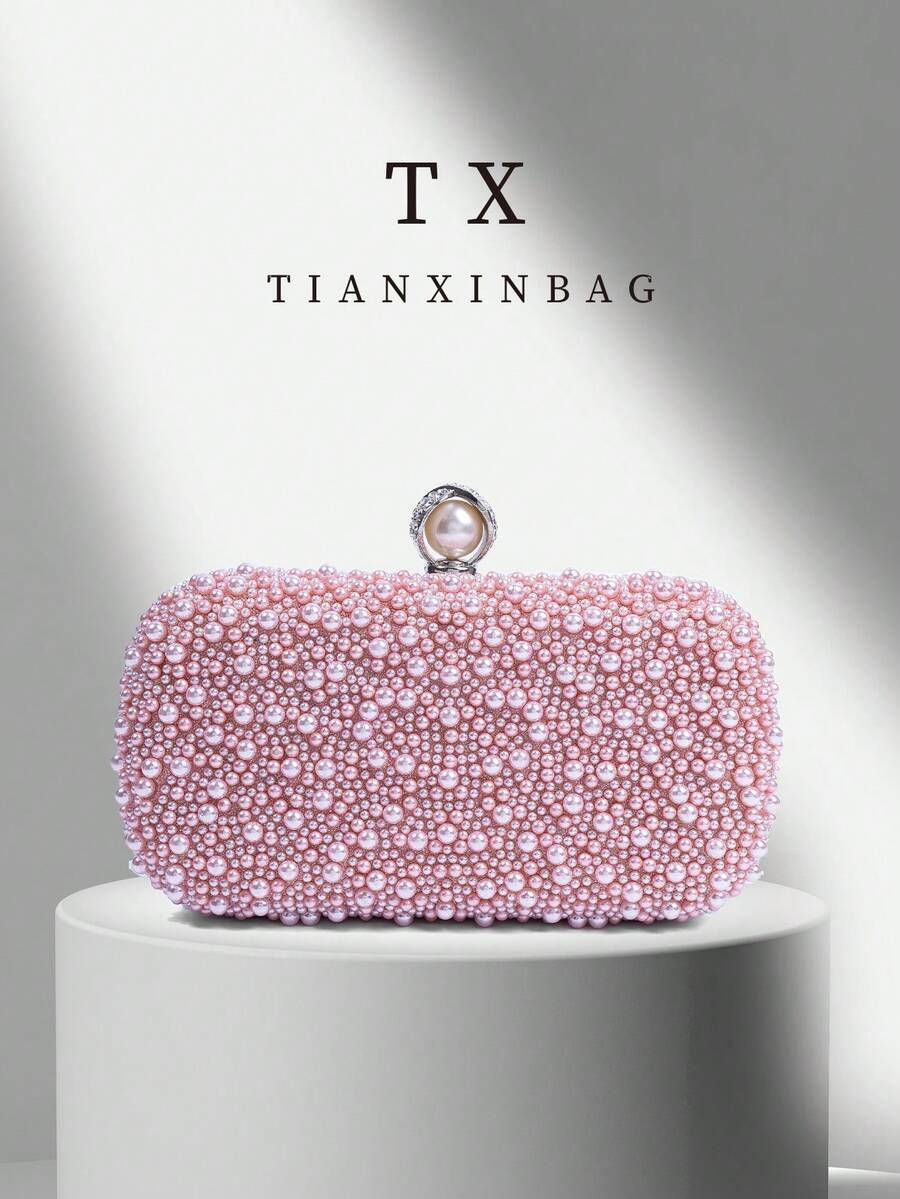 バッグ レディース ドレスバッグ ピンクパール クラッチバッグ、チャイナドレス フォーマルドレス用高級パーティークラッチバッグ、金拍卖