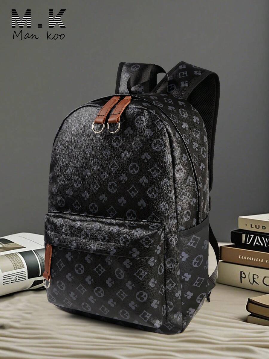 バッグ メンズ バックパック 梅の花柄 エレガントなメンズバックパック、幾何学模様レトロフラワーデザイン、防水PU素材 厚手のバッ拍卖