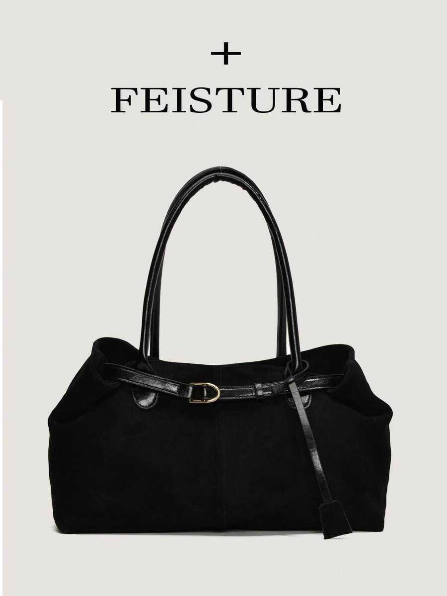 バッグ レディース トートバッグ 1個 フェイクスエード生地トートバッグ ストラップ装飾、磁石開閉、日常外出、デート、通勤に適して拍卖