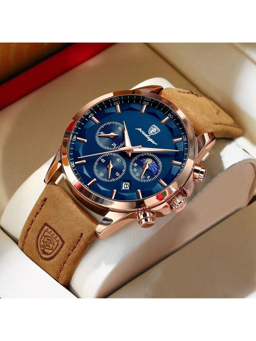 腕時計 メンズ クォーツ 50M防水 メンズ腕時計ギフト 本物ブランド クロノグラフ マルチファンクション レザー ルミナス 日拍卖