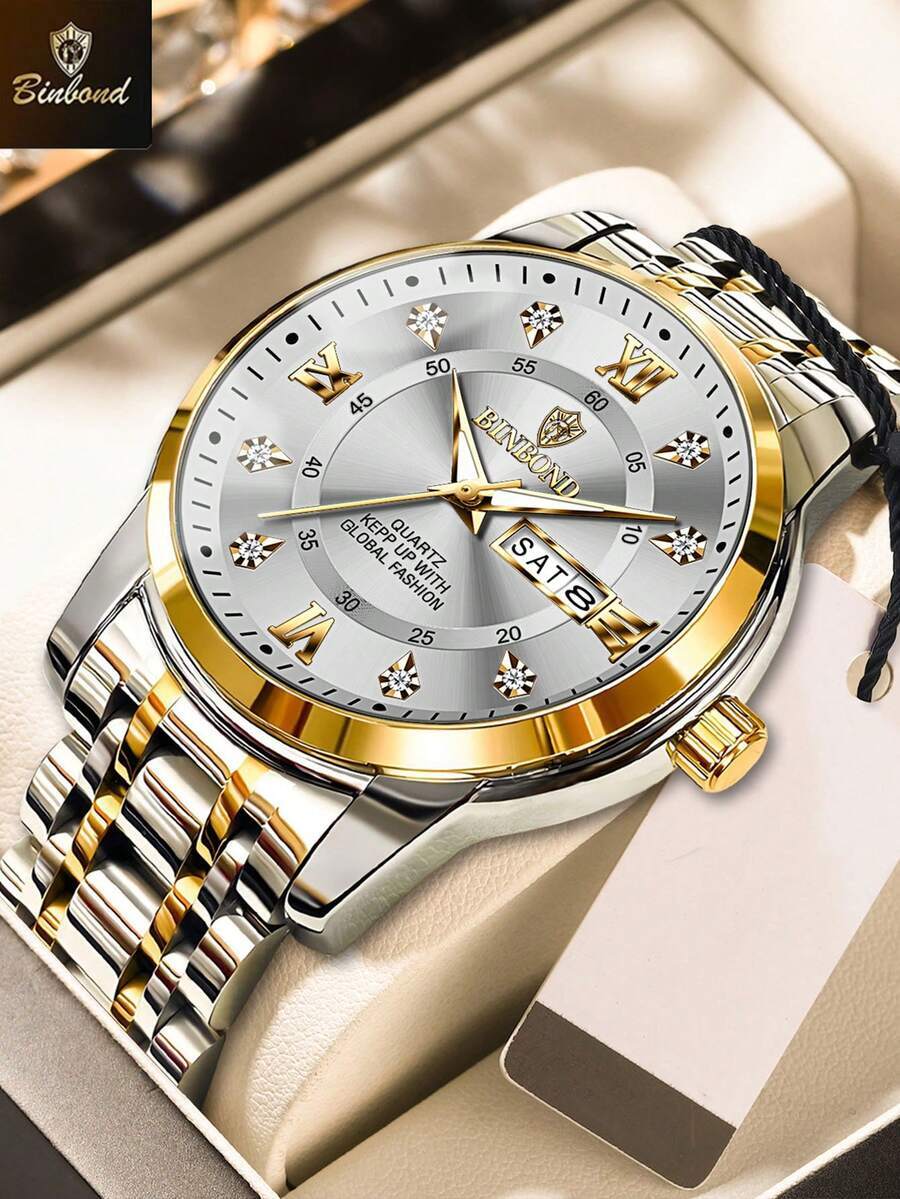 腕時計 メンズ クォーツ メンズ高級腕時計 エレガントな日付曜日表示 防水 夜光 クォーツ ステンレススチール スポーツ メンズウ拍卖