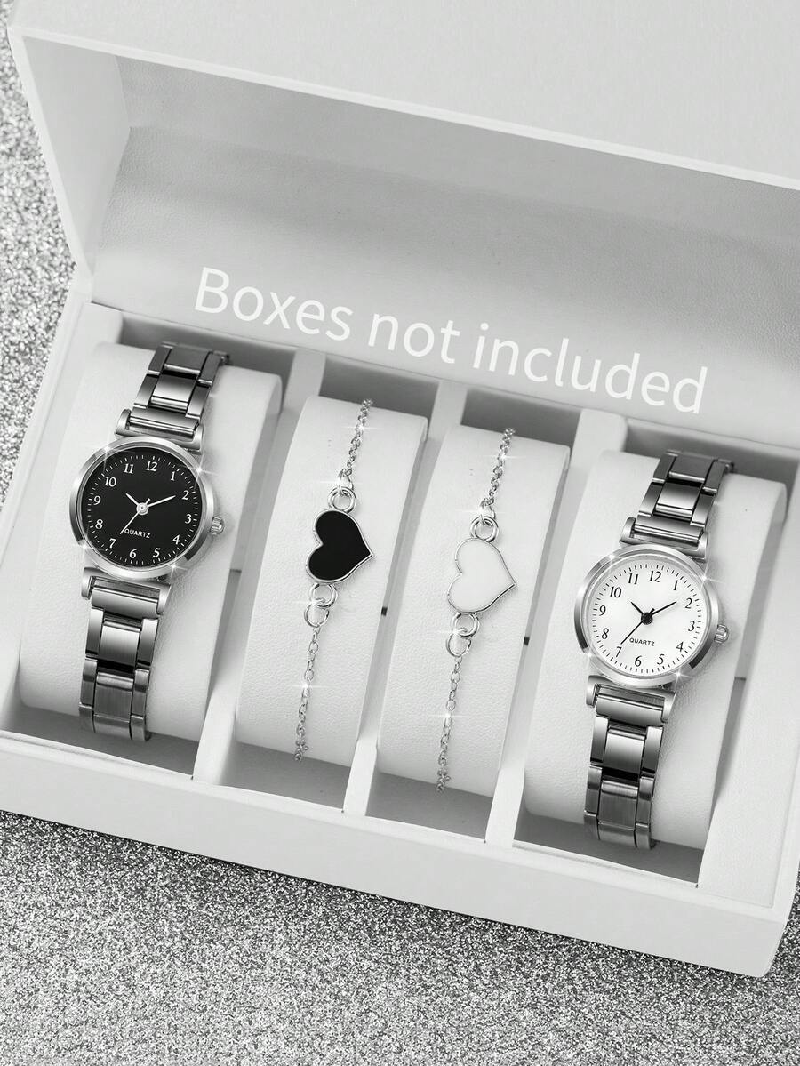 腕時計 レディース セット 数値ダイヤル & ステンレスベルト付きレディースファッションカジュアル クォーツ時計4個セット + ハ拍卖