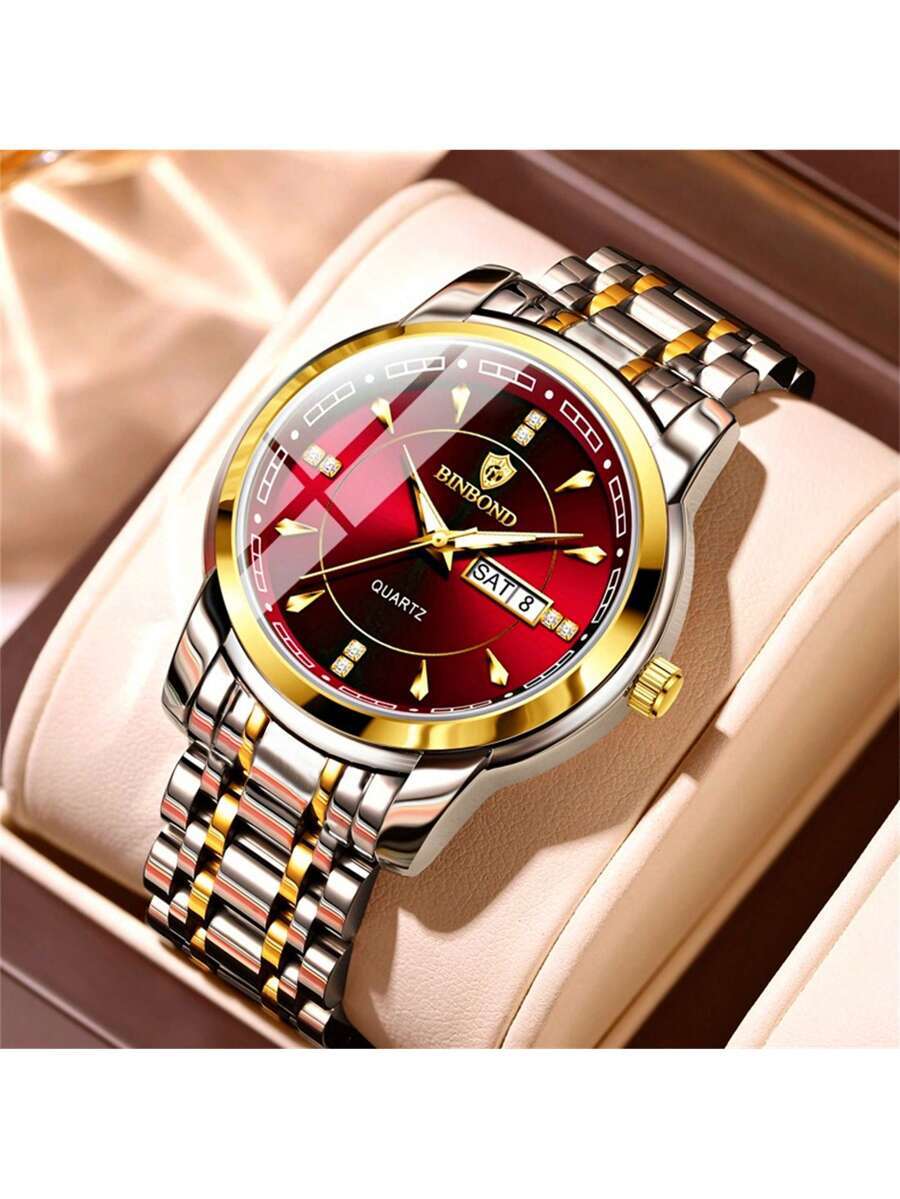 腕時計 メンズ クォーツ 1個 50M防水腕時計 316ステンレススチール メンズウォッチ 英語曜日カレンダー ポインター ルミナ拍卖