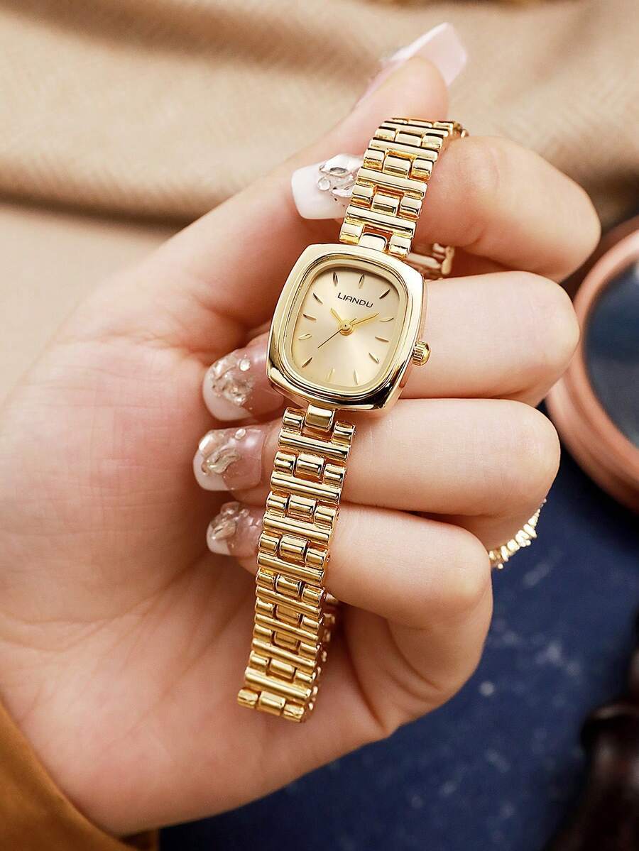 腕時計 レディース クォーツ 1個 スクエアダイヤル レディース腕時計、ヴィンテージ、エレガントでシンプルなスタイル、スタッズ入り拍卖