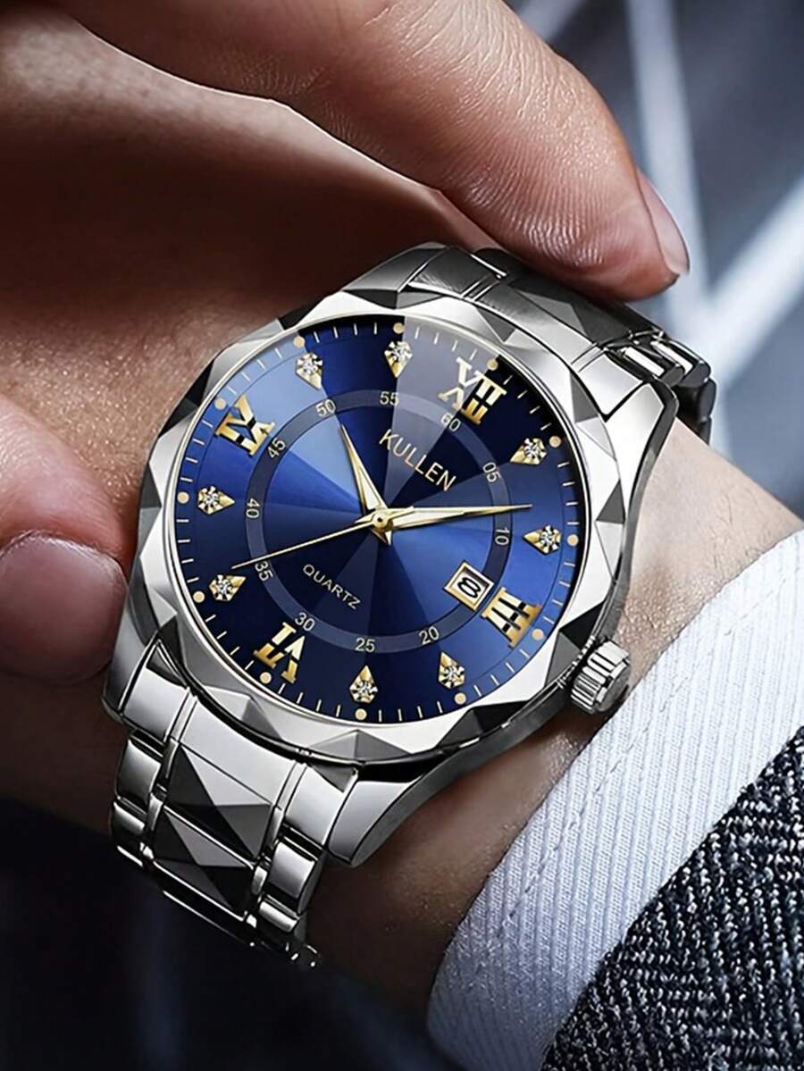 腕時計 メンズ クォーツ 1個 ファッショナブルなラグジュアリービジネスジェントルマン腕時計、多用途なラウンド合金鋼ストリップクォ拍卖