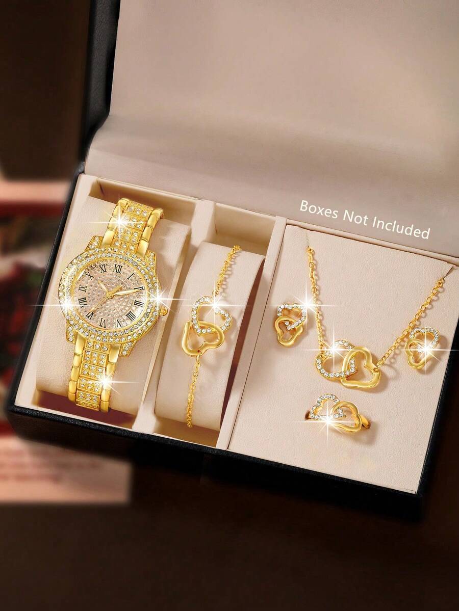 腕時計 レディース セット 1セット ゴージャス、ファッションジュエリー クォーツ デラックスセット 宝石トレイ フルダイヤモンド拍卖