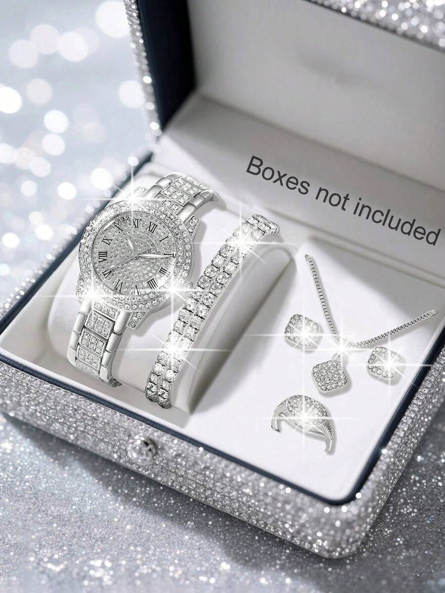 腕時計 レディース セット 女性用腕時計 1セット エレガントな石英時計とジュエリーセット、ファッション女性用ラウンド腕時計、ライ拍卖