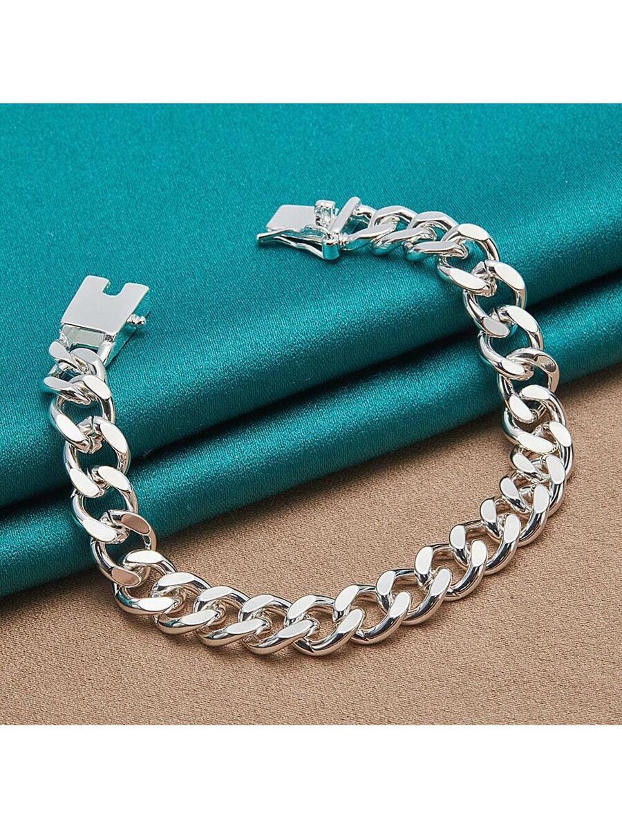 ジュエリー メンズ ブレスレット ファッショナブルな925スターリングシルバーメッキ メンズ スクエアクラスプ キューバンチェーン拍卖
