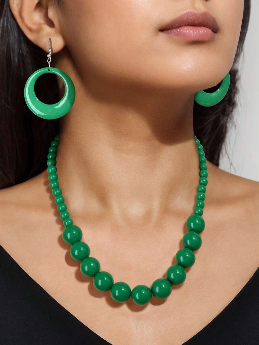 ジュエリー レディース セット ボヘミアン調 バケーション目を引くジュエリーセット 3点 プラスチックビーズ ネックレス サークル拍卖